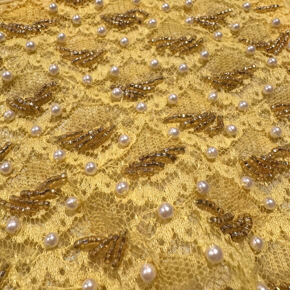 Vintage Tank Top Beaded Lace Mod 60s 70s Cocktail Embellished Retro Yellow 34 2 - Picture 4 of 6